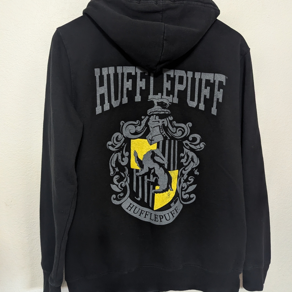 Harry Potter Hufflepuff Hoodie Unisex Large Black Fleece Lined Sweatshirt